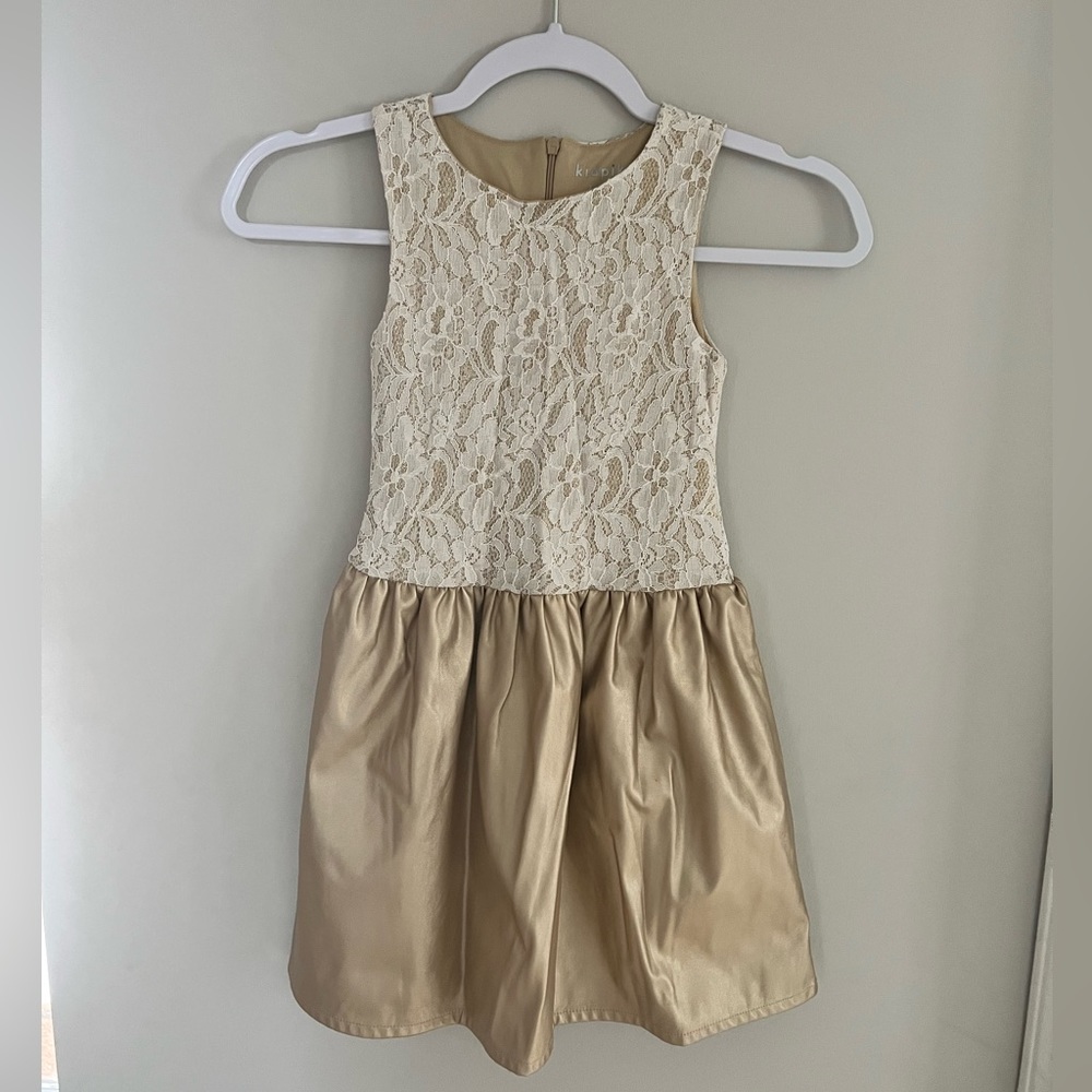 KIDPIK Gold and Cream Lace Bodice Dress, Zipper Back, Size XS (5/6)